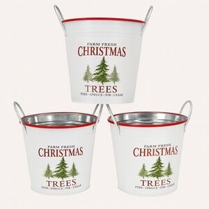 NWOT Set of 3 Farm Fresh‎ Christmas Trees Metal Buckets Holiday Decor